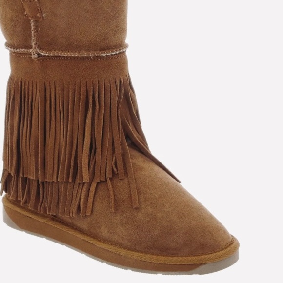 Women Tan Leather Shearling Fringe Boots SZ 8 - Picture 9 of 9